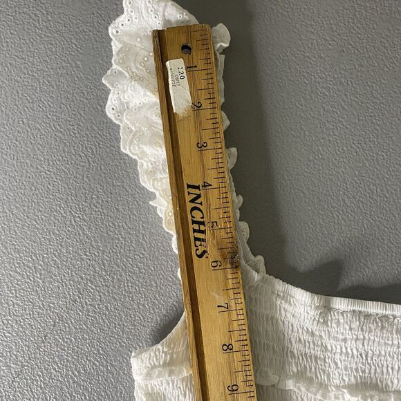 Hello Molly Maxi Dress Cotton Tiered Eyelet Smocked Pockets Sundress Sz 4 White - Picture 8 of 12
